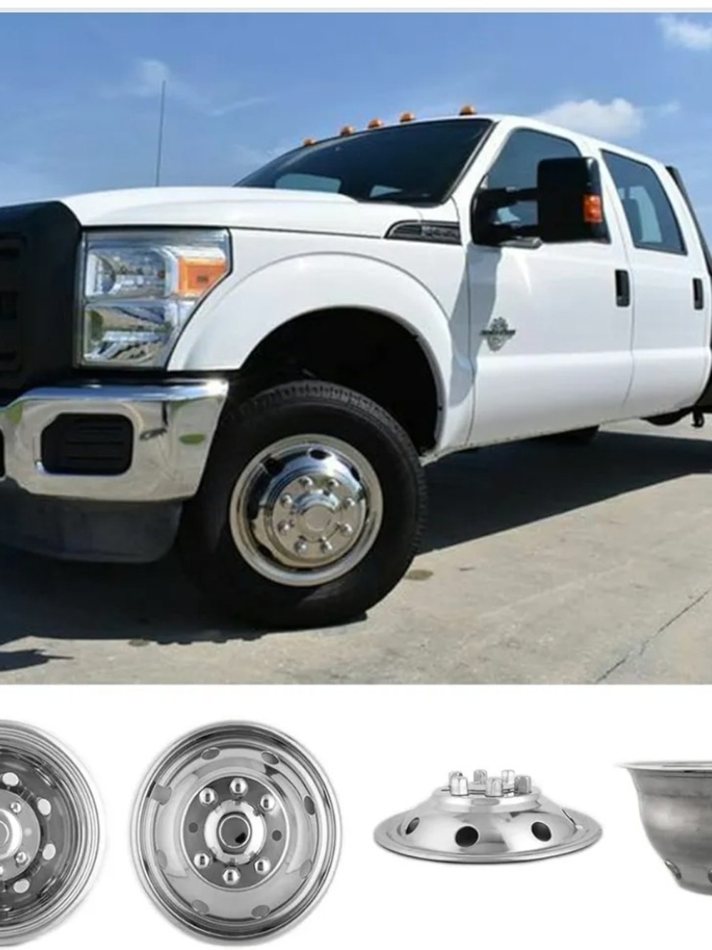 16" Stainless Steel Dually Wheel Simulators 8 Lug 8 Hole Hubcaps Ford F350 E450